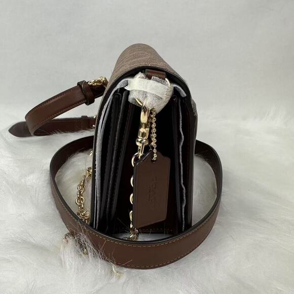 Coach Quinn Bag In Signature Canvas With Floral Chain In Tan/Brown CBG96 NWT - Picture 3 of 11